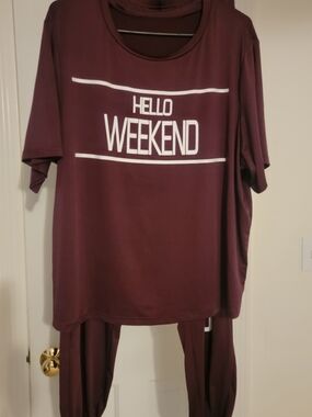 SHEIN Hello Weekend Burgundy Pajama Set